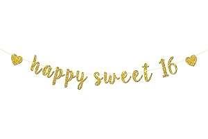 Happy Sweet 16 Banner - Gold Glitter 16th Birthday Decorations