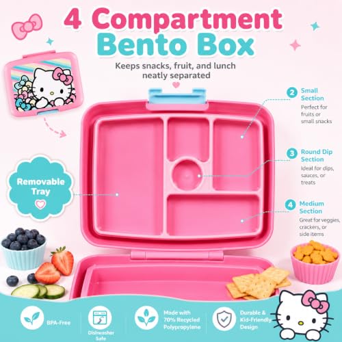 AI ACCESSORY INNOVATIONS Hello Kitty 4 Compartment Bento Lunch Box for Kids, Kawaii Molded Lunch Box, BPA Free by AI ACCESSORY INNOVATIONS - Used condition - Image 4