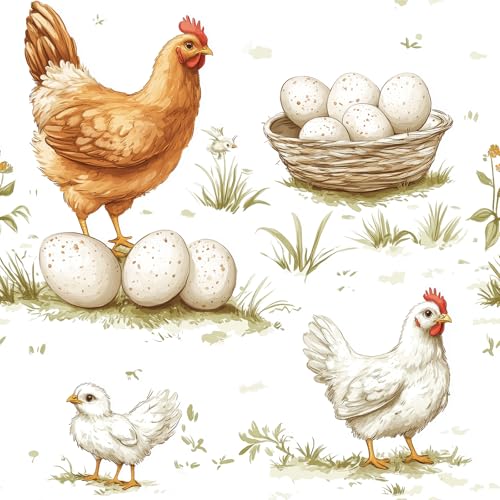 ReWallpaper Chicken Wallpaper Stick and Peel Beige Watercolor Hens Eggs