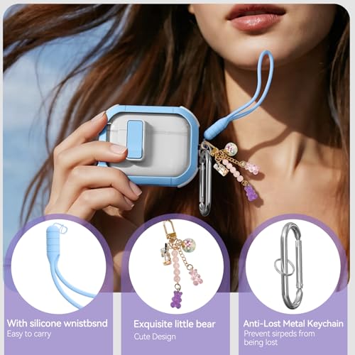 Image of for AirPods Pro 3 Case Clear with Safety Lock, Anti-Yellowing Case with Cleaner & Keychain Compatible with Apple AirPods Pro 3rd Generation 2025 for Women Girly, Shock Protection,Sky Blue