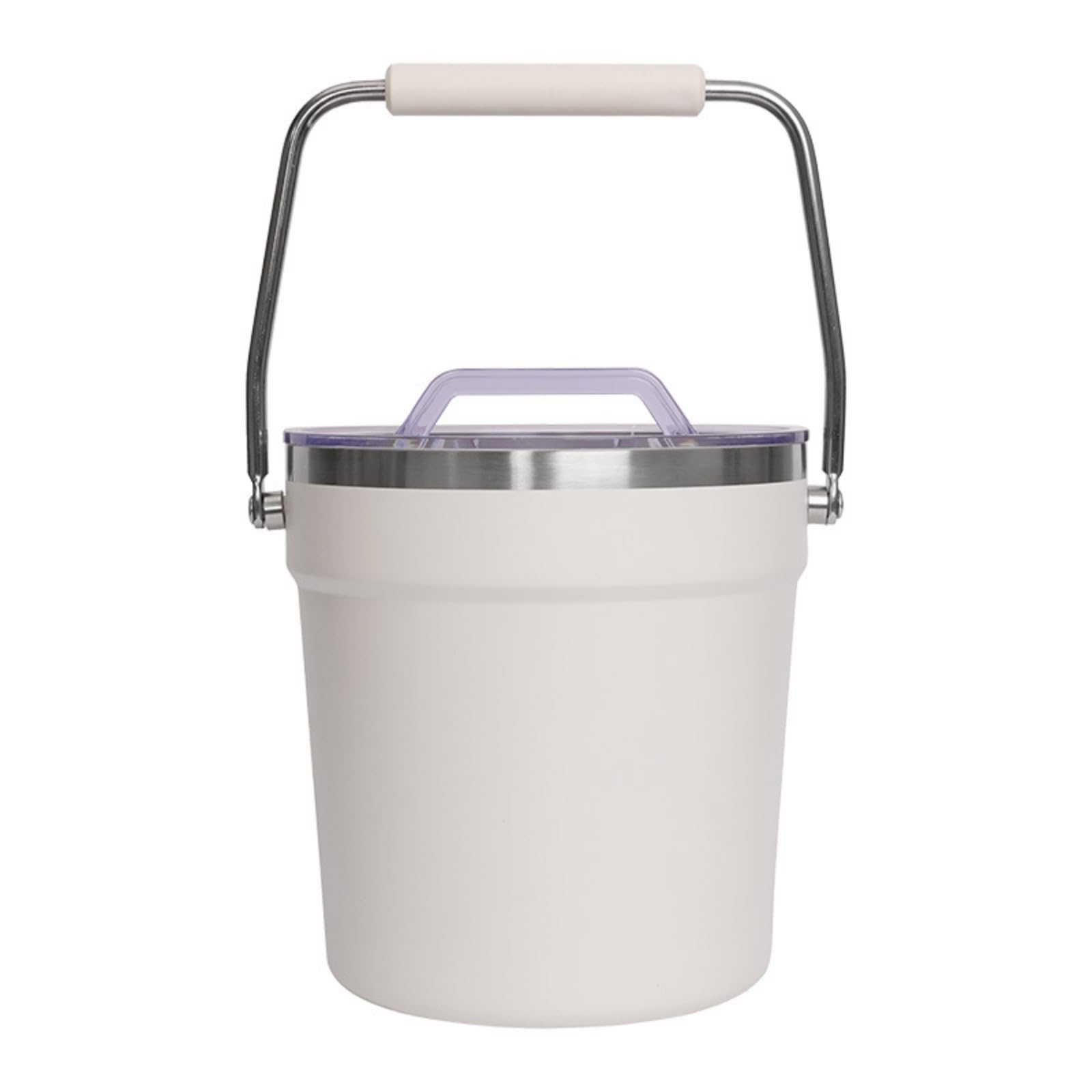 Cubitera con Tapa Transparente Elegante Cubitera Acero Inoxidable Portátil Recipiente para Bar, Beige, 2000ML