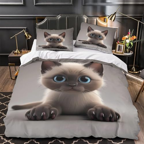 Housse de couette chat 140x200 parure lit microfibre single - 4