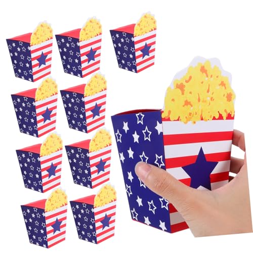 Hohopeti 10個糖果包装ボックス 独立記念日向け ポップコーンスル おしゃれなアメリカ国旗デザイン 折りたたみ型 スナックコンテナ 家族の集まりやアウトドアイベントにぴったり