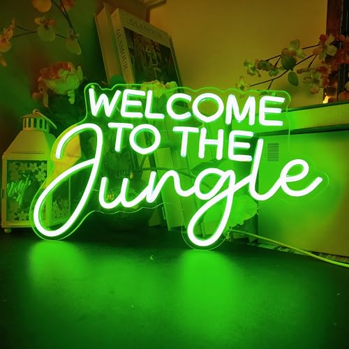 Welcome to the Jungle Neon Sign Neon Jungle Sign Decor Green LED Word Neon Light Signs for Wall Decor USB Letter Light Up Sign for Garden Home Entryway Front Porch Party Gift (Welcome To The Jungle)