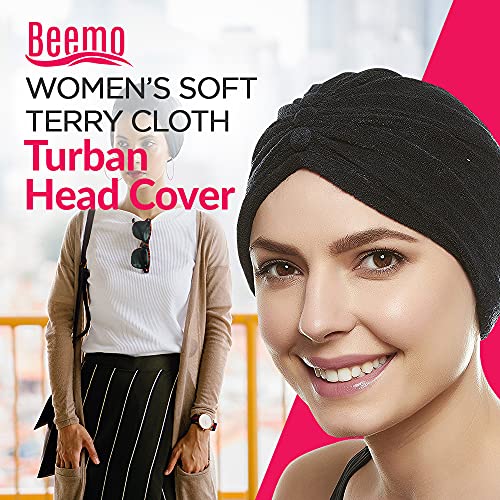 Beemo Soft Terry Cloth Turban Head Cover- Black #TOP2