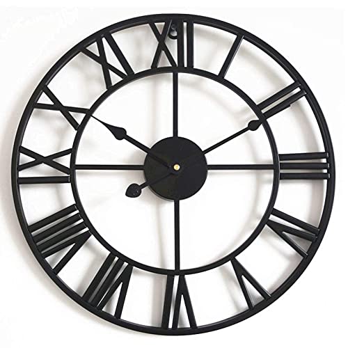 CKKNILV Wall Clock, Outdoor Garden Wall Clock, 24 Inches Large Retro Roman Numerals Garden Clock Open Face Wrought Iron Waterproof Outdoor Decoration Outside Clock Mute Quartz W
