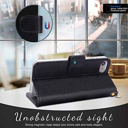 Fyy Designed For Iphone Se Case 2022 (3Rd Gen) / Iphone Se Case 2020 (2Nd Gen) / Iphone 7 Case/Iphone 8 Case, Luxury Pu Leather Wallet Phone Case With Card Holder Flip Kickstand Cover Black #TOP4