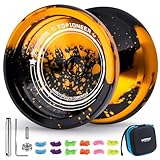 MAGICYOYO V12 Professional Yoyo for Kids 8-12 , Responsive Yo-yo & Unresponsive Yo yo for Adults, Metal Finger Spin Trick Yoyo with 12 Yoyo Strings & Yo-Yo Accessory Kit (Black, Golden)