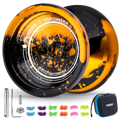 MAGICYOYO V12 Professional Yoyo for Kids 8-12 , Responsive Yo-yo & Unresponsive Yo yo for Adults, Metal Finger Spin Trick Yoyo with 12 Yoyo Strings & Yo-Yo Accessory Kit (Black, Golden)
