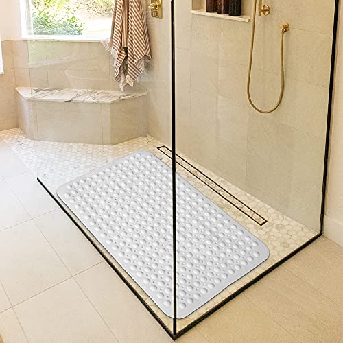 Faleju Extra Large 47 X 32 Inch Shower Mat Non Slip, Shower And Bath Mat With Drain Holes And Suction Cups, Extra Wide Bath Tub Mat Non Slip, Bathroom Accessories, White #TOP4