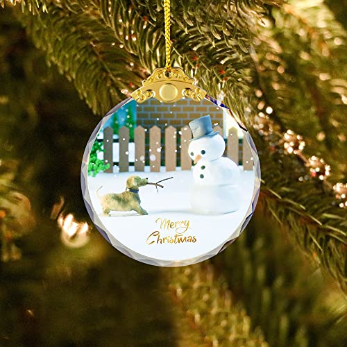 Christmas Crystal Decoration Hanging Ornament, Shiny Decor Ornament Decoration For Christmas Tree, Engraving Crystal Home Decor Xmas Gifts (Dog And Snowman) #TOP4