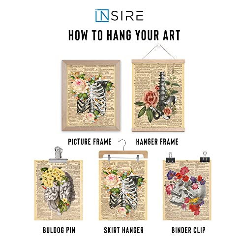 Insire Anatomy Wall Art - Vintage Medical Posters, Brain Wall Art, Skull Art Wall Decor, Skeleton Wall Art, For Medical Office Decor - Nurse Wall Decor, Floral Skull Decor - Set Of 4 Unframed (8X10) #TOP4