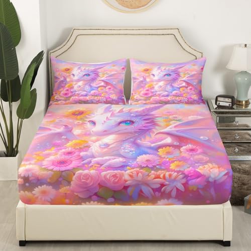 Parure de lit avec 2 taies d'oreiller Manfei Dragon drap lit double polyester