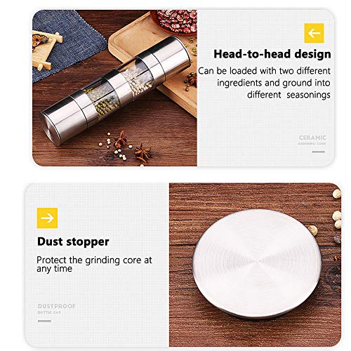2 In 1 Dual Zout en Peper Grinder Set, RVS Zout Grinder met Verstelbare Keramische Rotor, Zout Mill en Peper Mill Shaker… - Image 6