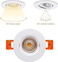 Vista 4 de Lámpara de techo empotrable LED de 2 pulgadas, luz LED regulable de 3 W, luces empotrables COB de 60 ángulos de haz con controlador, blanco cálido
