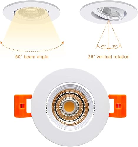 Miniatura 5 de Lámpara de techo empotrable LED de 2 pulgadas, luz LED regulable de 3 W, luces empotrables COB de 60 ángulos de haz con controlador, blanco cálido
