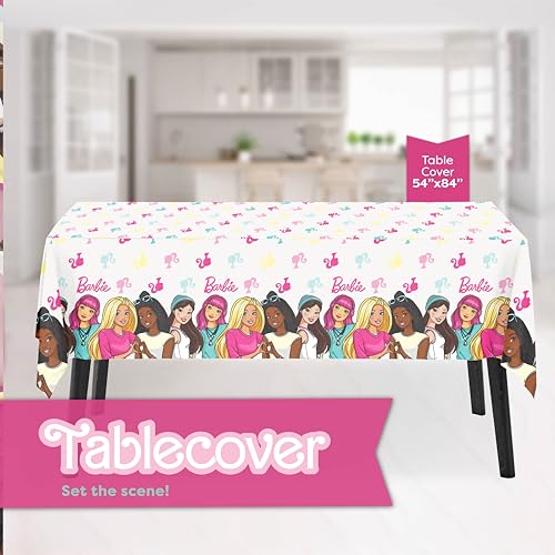 Image of Barbie Birthday Party Decorations | Barbie Party Decorations | Serves 16 Guests | Officially Licensed | Tablecover, Plates, Napkins, Button