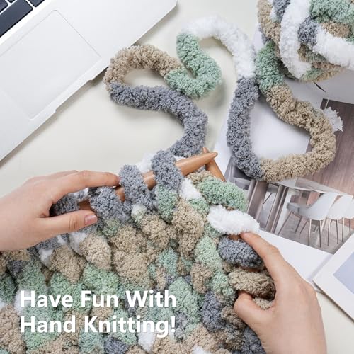 Image of Cozyful Chunky Yarn for Hand Knitting - #10 Chunky Chenille Blanket Yarn, Jumbo Big Thick Chunky Yarns for Crocheting, Tie Dye Bulky Knit Yarns, 8 Skein (20 yds 8 oz Each Skein), Cream&Sage&Grey&Khaki