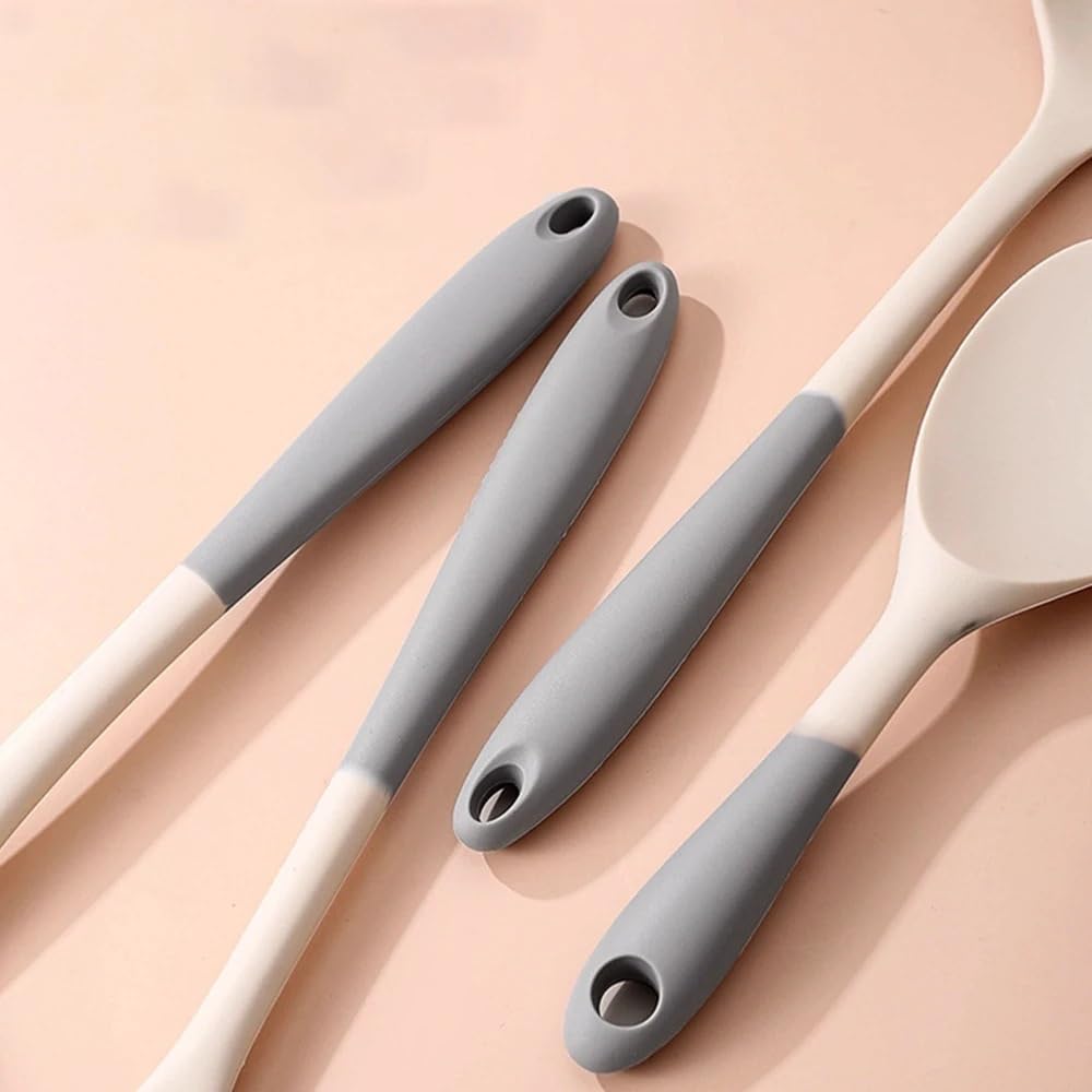 Juego de 5 piezas de utensilios de cocina especiales de silicona de doble color blanco leche gris