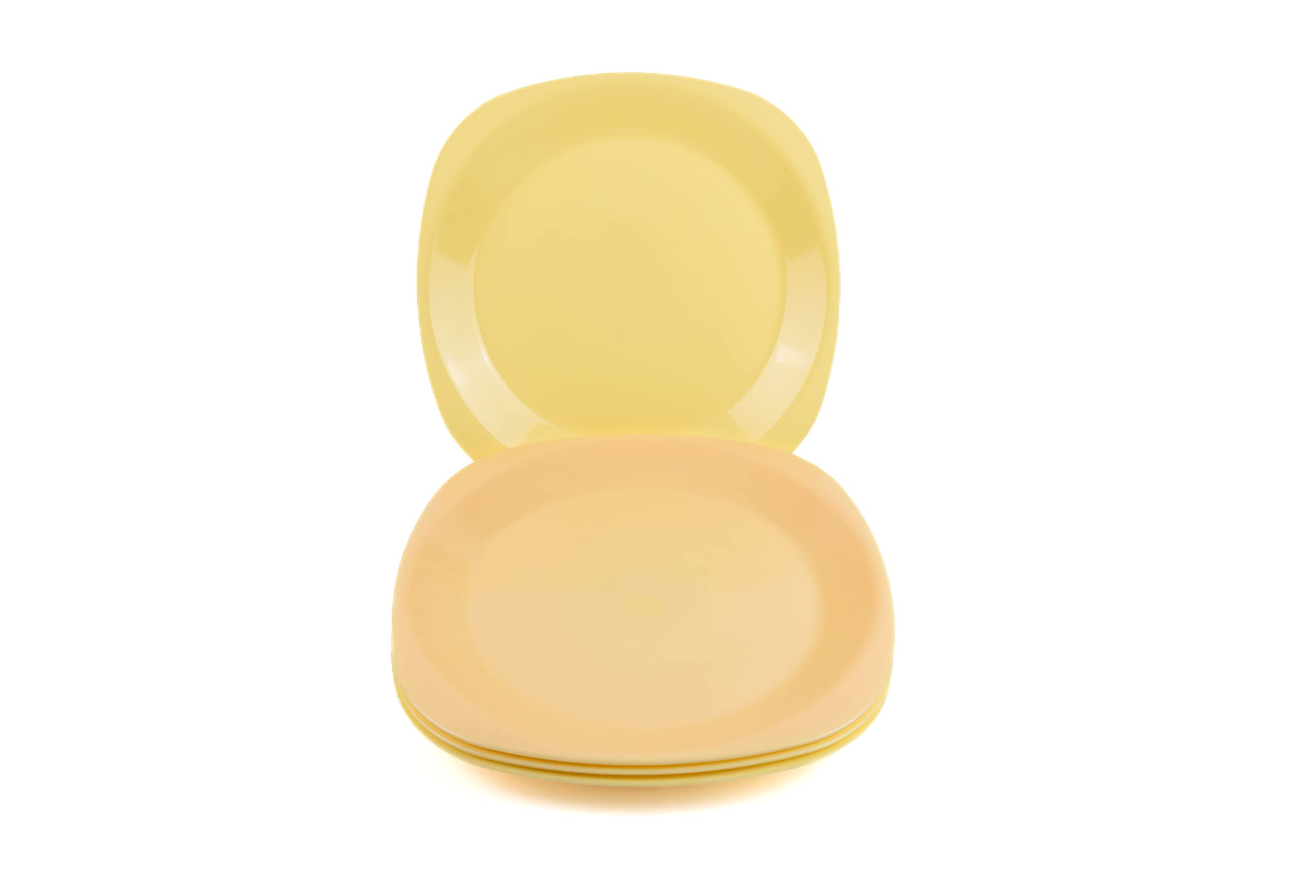 Buzztrove 4 Pcs Flat Plastic Plates | S/M/L Unbreakable for Kids, Outdoor Parties | Colorful Picnic, E-Co Friendly Reusable (Medium 23 x 23cm, Yellow)