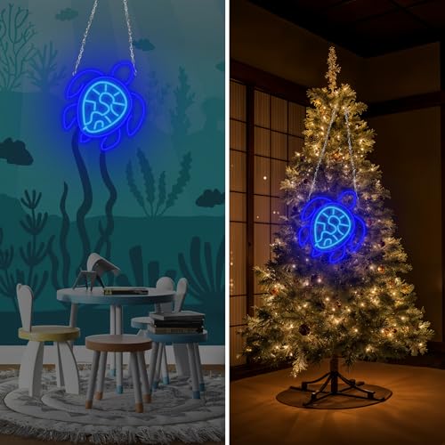 Image of GTOTd Sea Turtle Blue Ocean Wall Art Lamp Led Neon Sign.Cute Christmas Kid Bedroom Decor Gifts Merch Party Supplies for Wall Decorative Acrylic USB Powered Home Night Light Living Kids Room Shop Bar