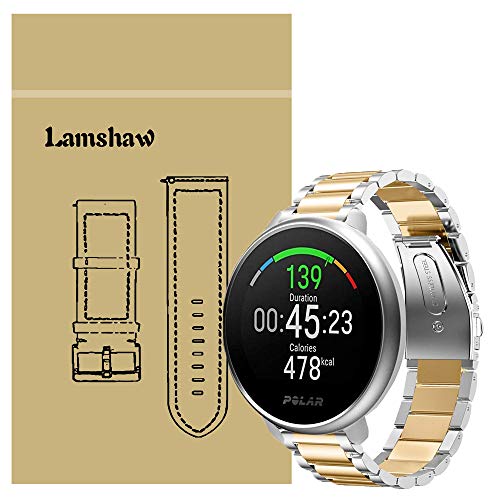 for Polar Ignite Band, Lamshaw Stainless Steel Metal Replacement Straps for Polar Ignite Fitness Watch (Silver-Gold)