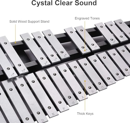 Glockenspiel 30 Noten Glockenspiel Xylophon mit Tragetasche & 2 Schlägeln, Klappfunktion, Aluminium Musikinstrument für Kinder & Jugendliche & Erwachsene, Performance, Musikkonzert