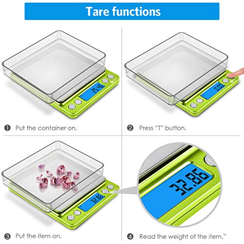 Image of AMIR Digital Kitchen Scale, 500g-0.01g Mini Pocket Jewelry Scale, Cooking Food Scale with Backlit LCD Display, 2 Trays, 6 Units, Auto Off, Tare, Stainless Steel (Battery Included)