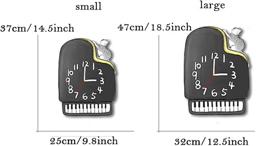 Miniatura 2 de Reloj de pared silencioso de dibujos animados reloj de pared lindo gato escalada a piano decoración de pared música reloj de cuarzo para aula piano