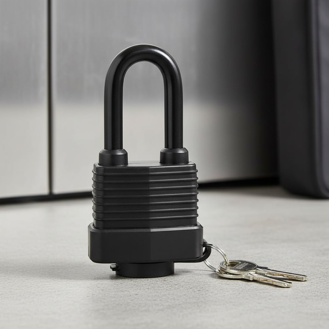 6er-Pack wasserdichte Vorhängeschlösser mit demselben Schlüssel, 1-9/16 breites Gehäuse aus laminiertem Stahl, robustes schwarzes Vorhängeschloss für den Außenbereich für Schuppen, Tore, Zäune – 40-