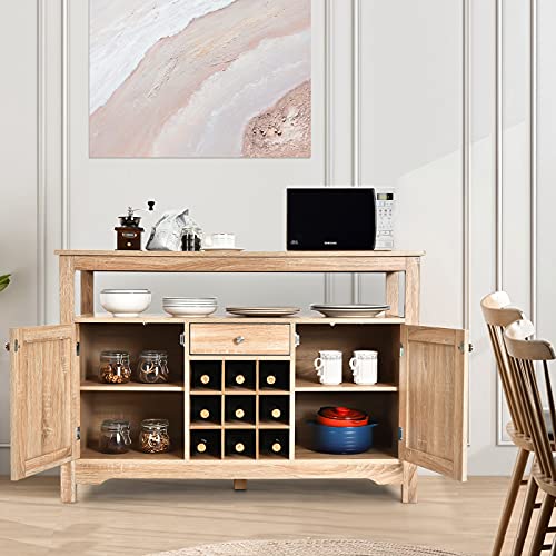 Giantex Buffet Server Sideboard, Console Table, Wood Dining Table, Cupboard Table With 2 Cabinets, 1 Drawer And 9 Wine Cabinets, Storage Organizer Kitchen And Dining Room (Natural) #TOP3