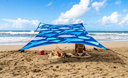 Neso Portable Beach Tent Sun Shelter with Sand Anchor - Lightweight Beach Shade Canopy - Easy Setup for Family Outings - Patented Reinforced Corners - UPF 50+ - 7 x 7ft - Save The Whales