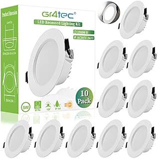 Gr4tec 10 x 5W Led Recessed Ceiling Lights, IP44 Aluminum Downlights for Ceiling, 4000K Natural White, 35mm Ultra-Slim Depth, Φ75-80mm Hole, 310LM, Bathroom Spotlights for Kitchen, Living Room
