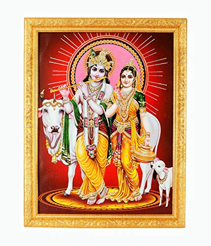 Radha Krishna photo artistique religieuse cadre doré déco maison