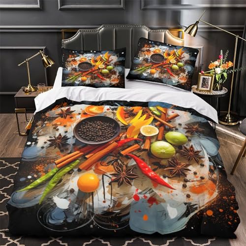 Ropa de cama 3D de ingredientes alimentarios con funda nórdica microfibra y fundas almohada 4