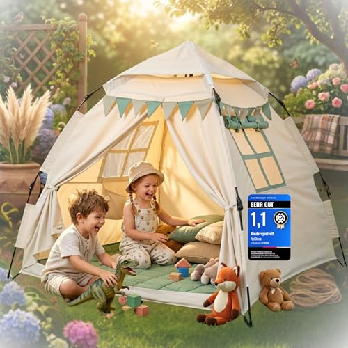 NeClero Spielzelt Kinder Indoor mit Bodenmatte & Tragetasche [Schneller Aufbau/Abbau] Maschinenwaschbar schadstofffrei Tippi Kinderzelt Indoor Outdoor Spielhaus Zelt Kinderzimmer Tipi Zelt für Kinder