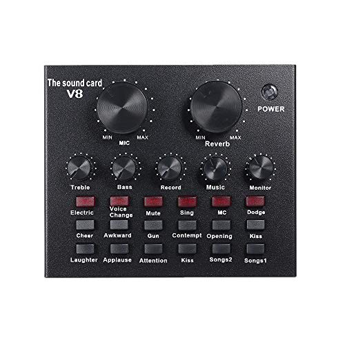 SKEIDO V8 Multifunctional Live Sound Card USB Audio Interface Intelligent Volume Adjustable Audio Mixer Sound Card for Recording Hosting Speech