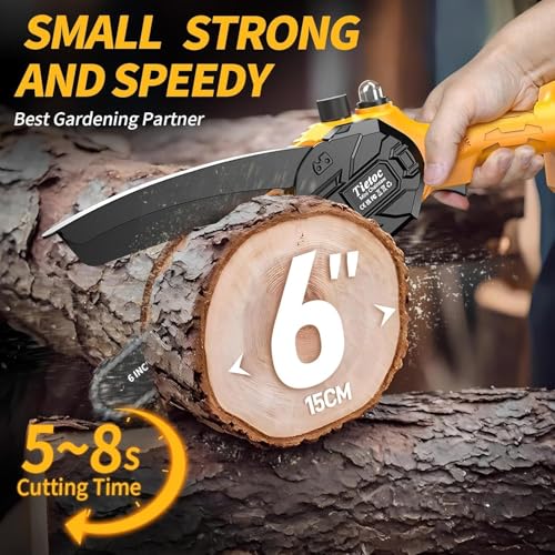 Image of Mini Chainsaw Cordless,6 Inch Portable Electric Chainsaw with 2 Battery 2 Chains,Battery Powered Small Handheld Chain Saw with Automatic Oiler,for Tree Trimming,Cutting Wood,Garden Tool,Gift for Men
