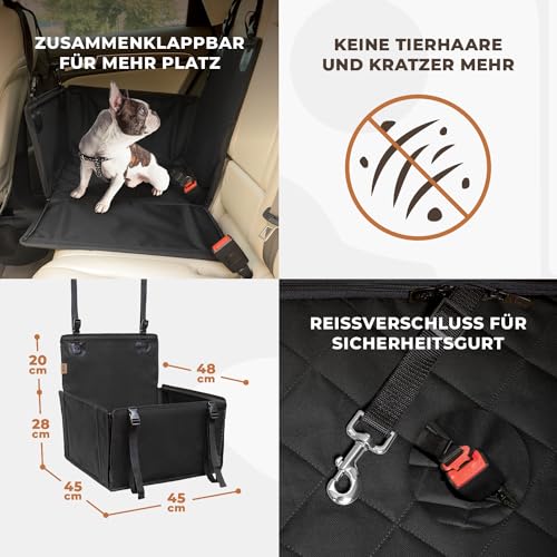 Wuglo Extra Stabiler Hunde Autositz mit Sicherheitsgurt – Wasserdichter und Robuster Autositz Hund für den Rücksitz mit 4 Befestigungsgurten, geeignet für kleine Hunde bis 12 kg