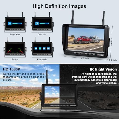 Image of Fookoo HD 1080P 7-inch Wireless Backup Camera, 7 inch Split Screen Monitor + Rear View Licence Plate Camera, DIY Guide Lines Wide Angle IP69 Waterproof Easy to Install for Car Pickup Van SUV - DW7CT