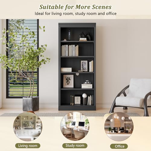 Image of 5-Shelf Bookcase with Light Strip, Bookshelves Floor Standing Display Storage Shelves 83.4 in Tall Bookcase Home Decor Furniture for Home Office, Living Room, Bed Room - Black