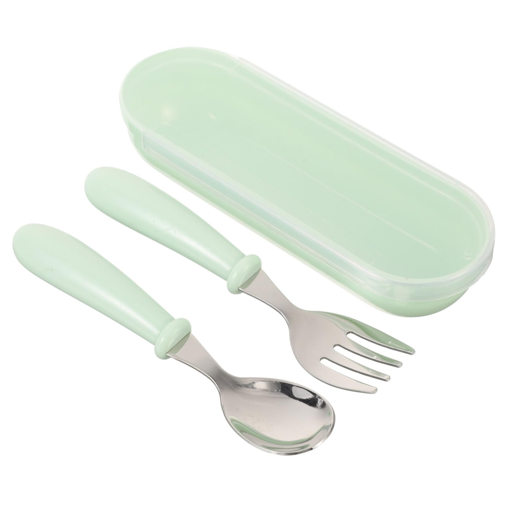 HOOTNEE 1 Set Stainless Steel Spoon Fork Durable Lightweight Easy to Hold Utensils for Green Color for Self Feeding Meal Training
