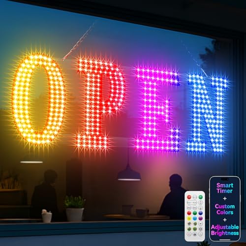 Image of LED Open Sign for Business -48 inchx16 inch Large Open Sign with Remote Control, Smart App and Timer, Custom Colors & Brightness Flashing Light for Window Storefront Bar Shops