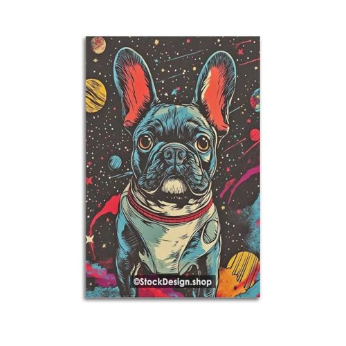 fhujgg Poster artistico da parete a tema bulldog francese, su tela, per soggiorno e camera da letto, 50 x 75 cm, senza cornice