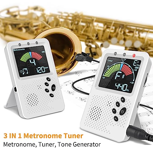 Metronome Tuner, Lekato Rechargeable 3 In 1 Metronome For Guitar, Bass, Violin, Ukulele And Chromatic,Clarinet, Trumpet, Flute, Tuners Tone Generator Digital Tuner For All Instruments, Matte White #TOP1