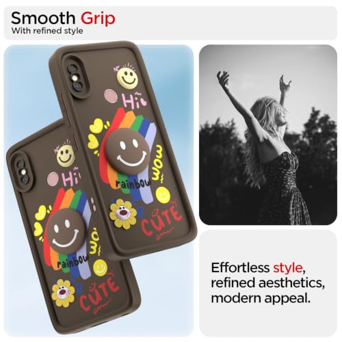Image of Pikkme Back Cover for Redmi Note 5 Pro | Soft Silicone| Cute Rainbow Smile & 3D Cartoon Flower Design | Shockproof Raised Camera Protection Bumper Case (Brown)