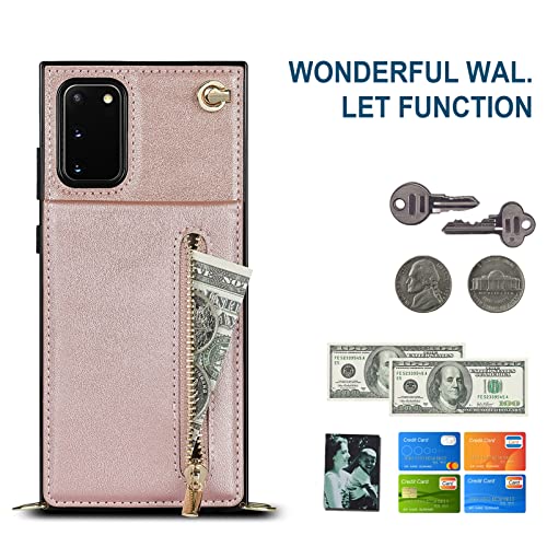 Jaorty Crossbody Case For Samsung Galaxy S20 Fe 5G Case With Card Holder,6.5" (Not For S20) Galaxy S20 Fe 5G Phone Case Wallet With Strap For Women, Credit Card Slots Cases Lanyard Kickstand,Rosegold #TOP3
