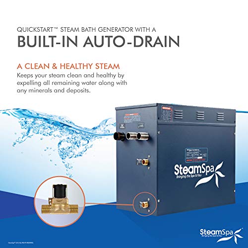 STEAMSPA 12KW Executive Steam Generator, QuickStart Acu-Steam, Package with Built-in Auto Drain in Matte Black, Shower System Kit with Dual Control Panel Steamheads 240V (EXR1200BK-A)
