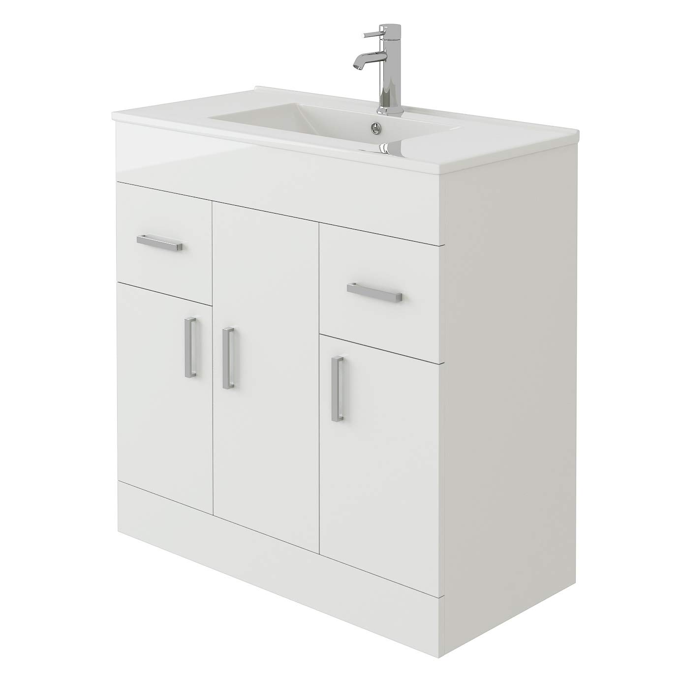 Veebath High Gloss White Sphinx Free Standing Basin Vanity Cabinet Unit & Rectangular Sink - 800Mm