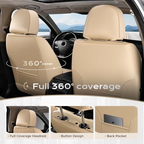 Image of Coverado Car Seat Covers Full Set, Seat Covers for Cars, Front Seat Covers and Back Seat Cover Waterproof Leather Automotive Seat Cover, Universal Car Interior Protectors Cushion for Most Cars